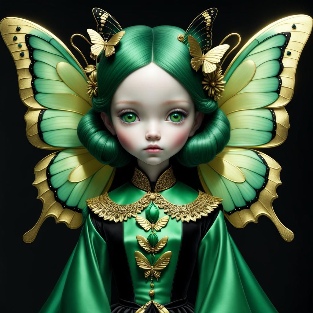 Golden Butterfly Portrait in Digital Collage Style