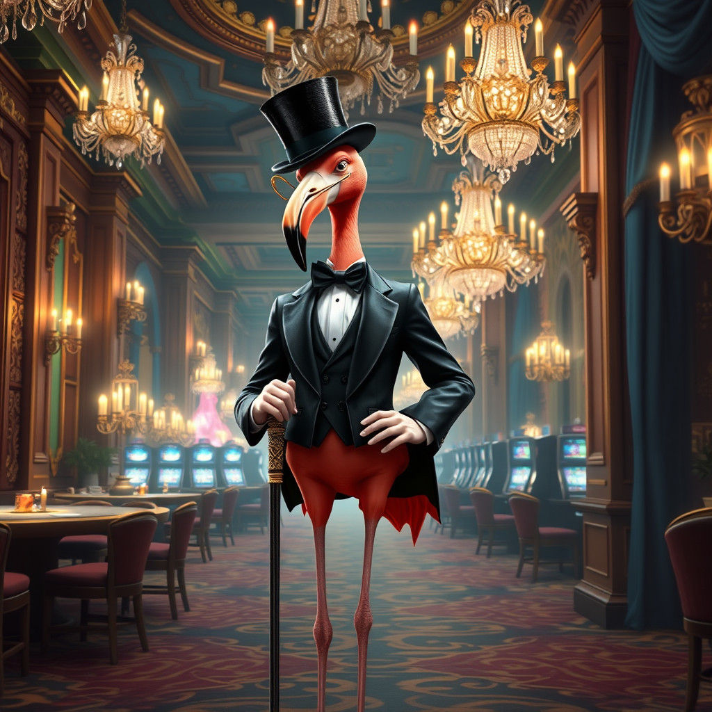 Suave Flamingo in Casino: A Digital Matte Painting