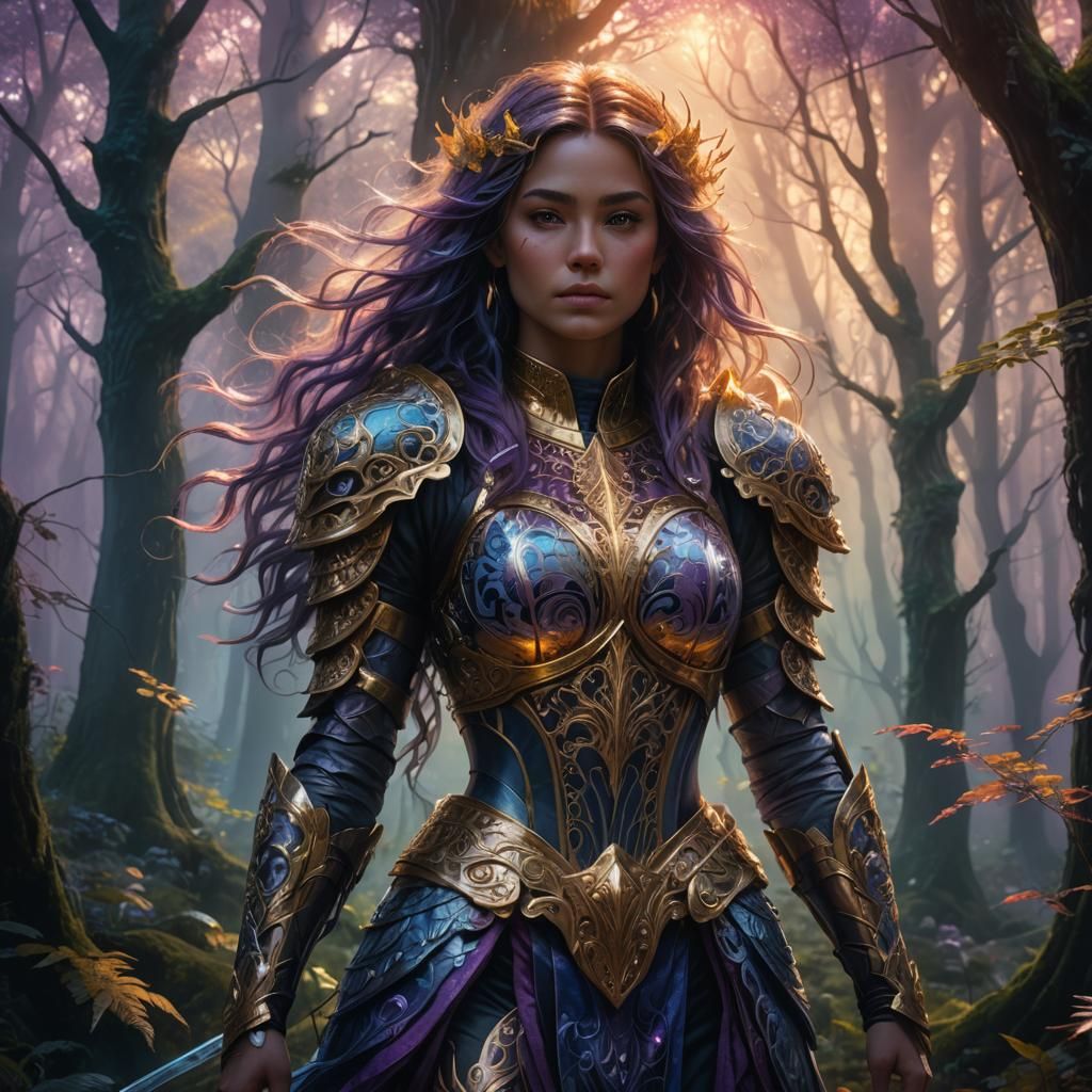 Mystical Forest Girl in Ornate Armor
