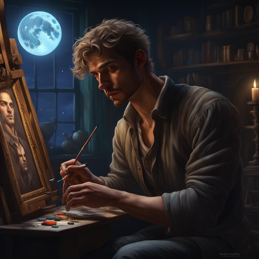 Moonlit Portrait of Young Man by Smitten Artist