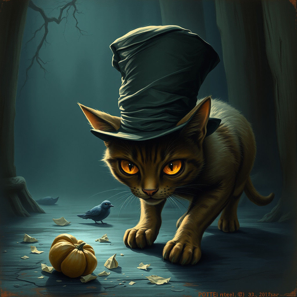 Timid Cat Searches for Food in Gothic Style