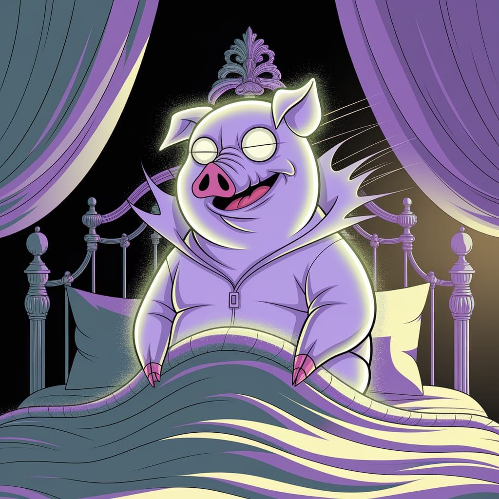 Ghost Pig Sleeping Under Sheet in Soft Light