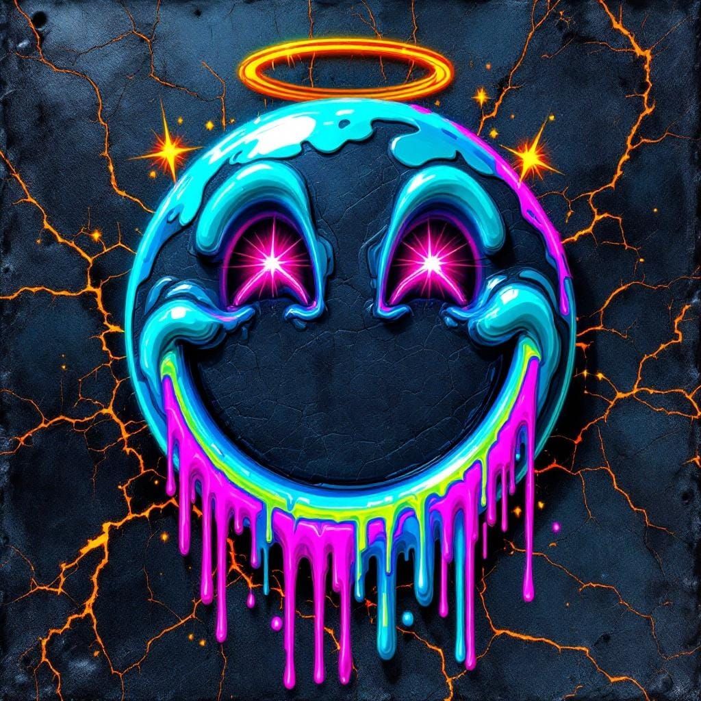 Graffiti Smiley Face with Neon Ink and Metal Texture