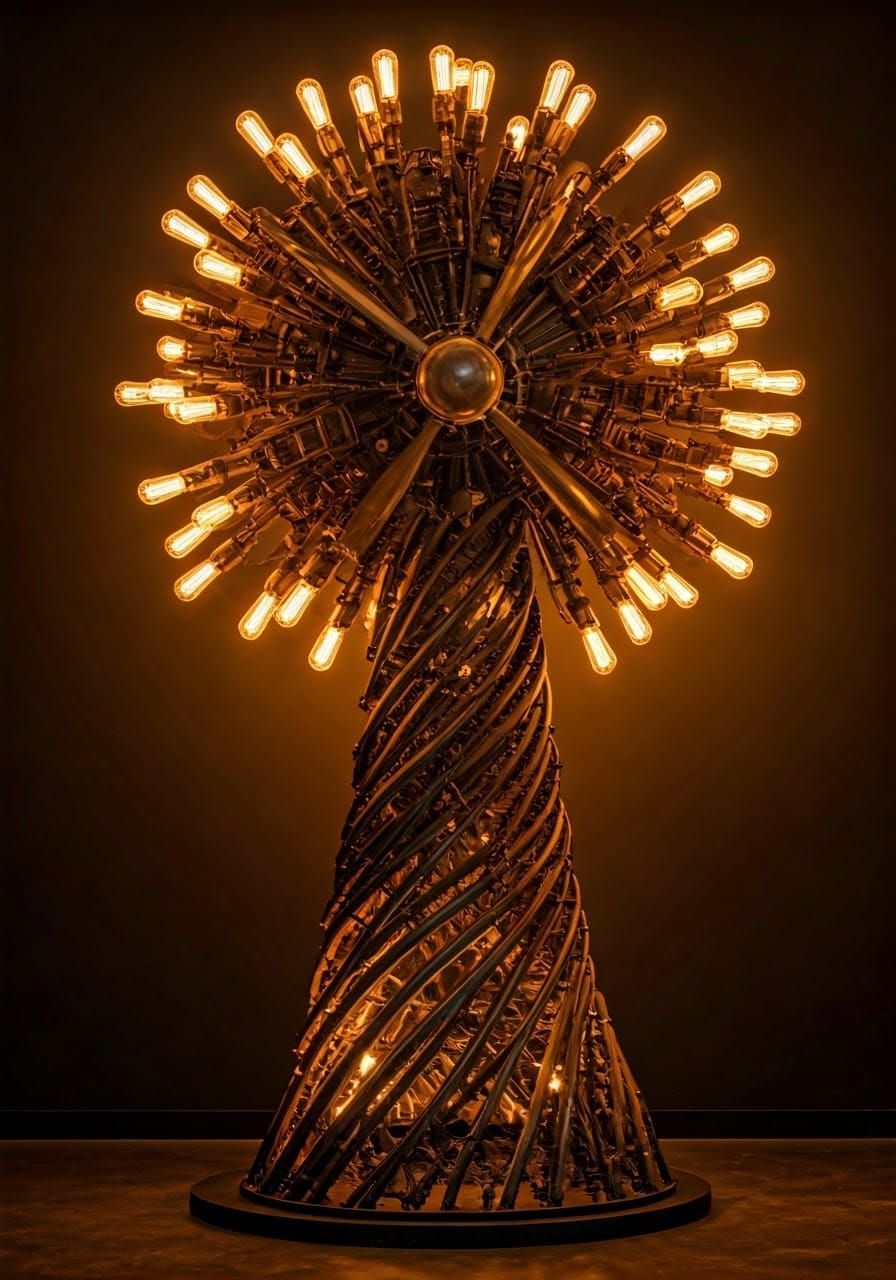 Abstract Metal Sculpture Lamp with Airplane Parts
