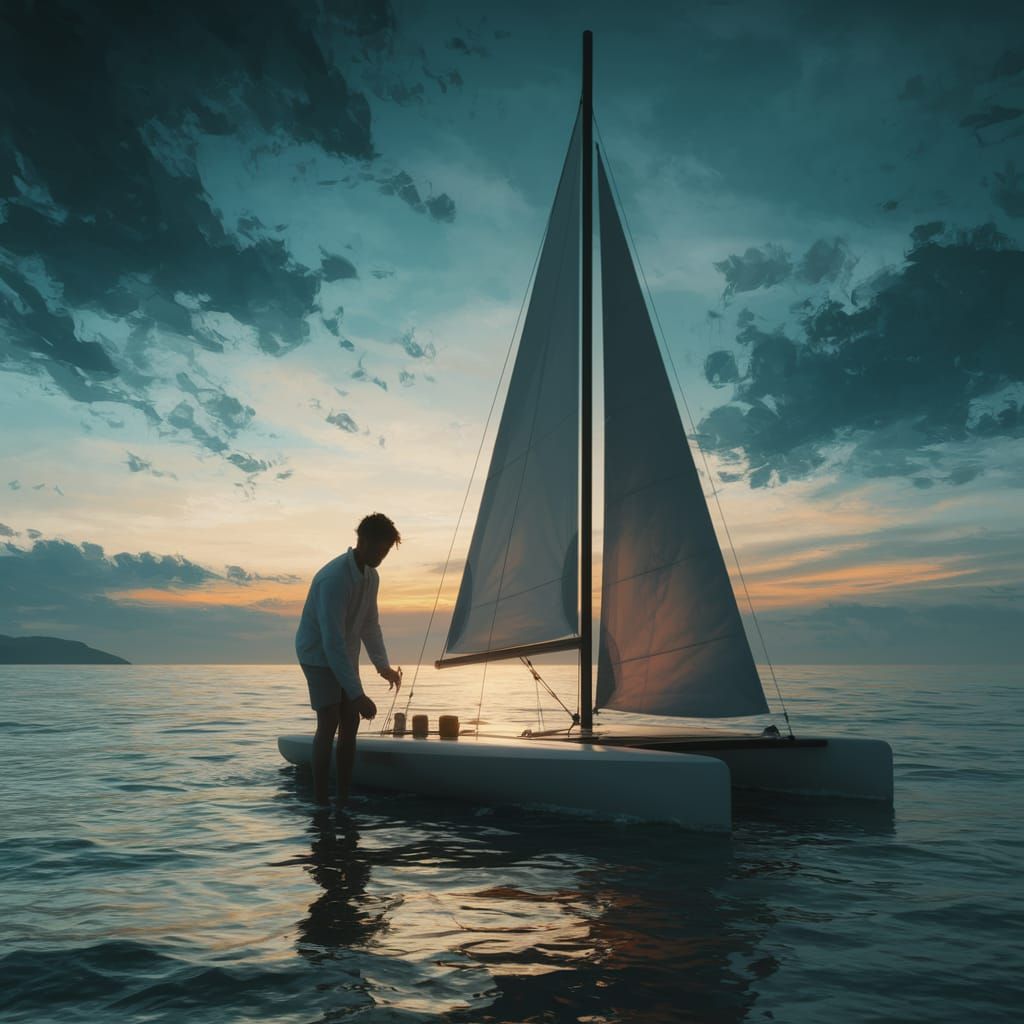 Sailor at Twilight Prepares for Voyage