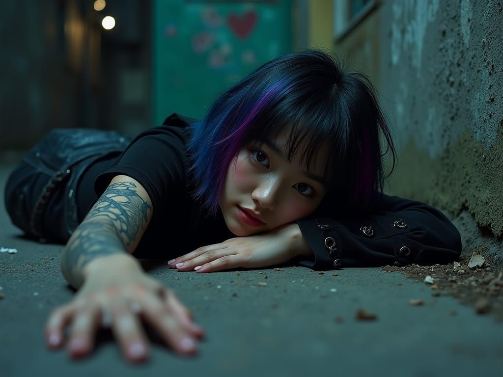 Moody Portrait of a Tattooed Rebel in Urban Decay