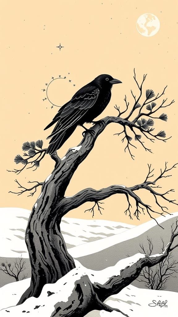 Celestial Raven in Sacred Minimalism