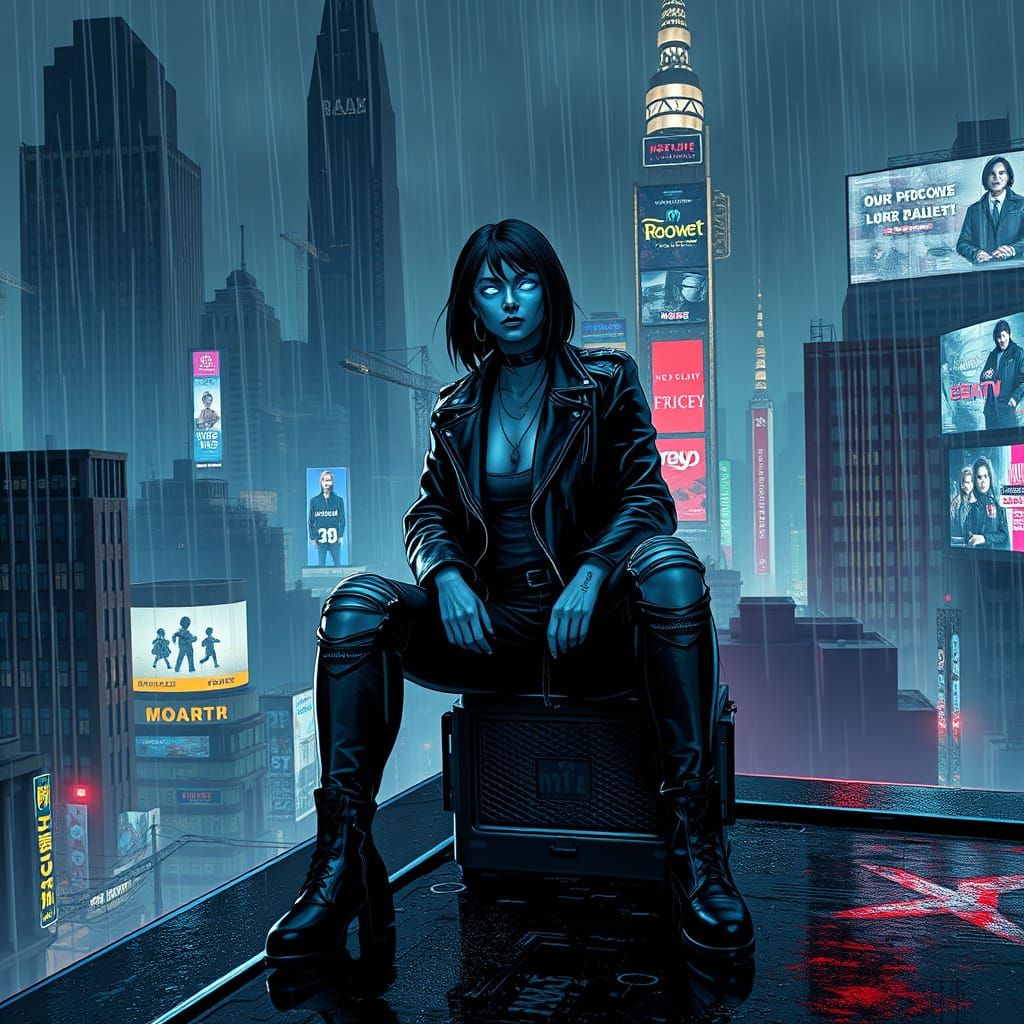 Cyberpunk Goddess of the Dystopian Cityscape