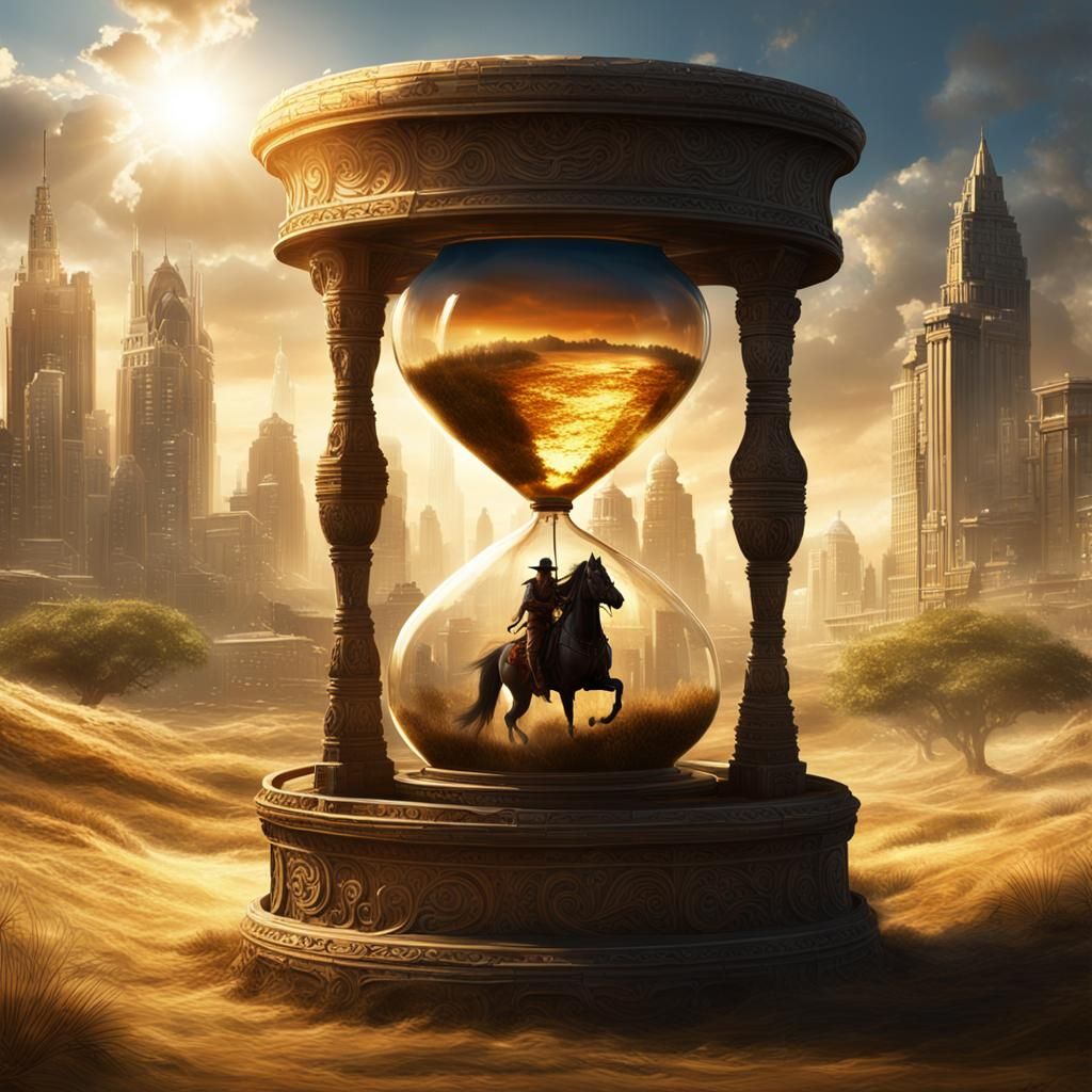 Fantasy Hourglass City with Native American Rider