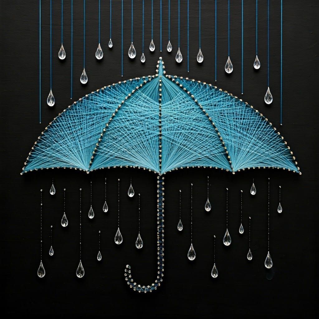 Vibrant String Art Umbrella in Whimsical Rain Shower