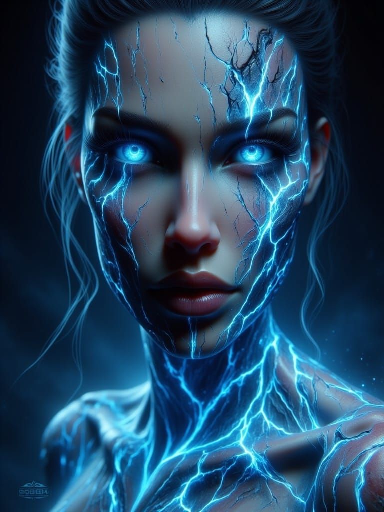 Liquid Shadow Figure with Bioluminescent Eyes