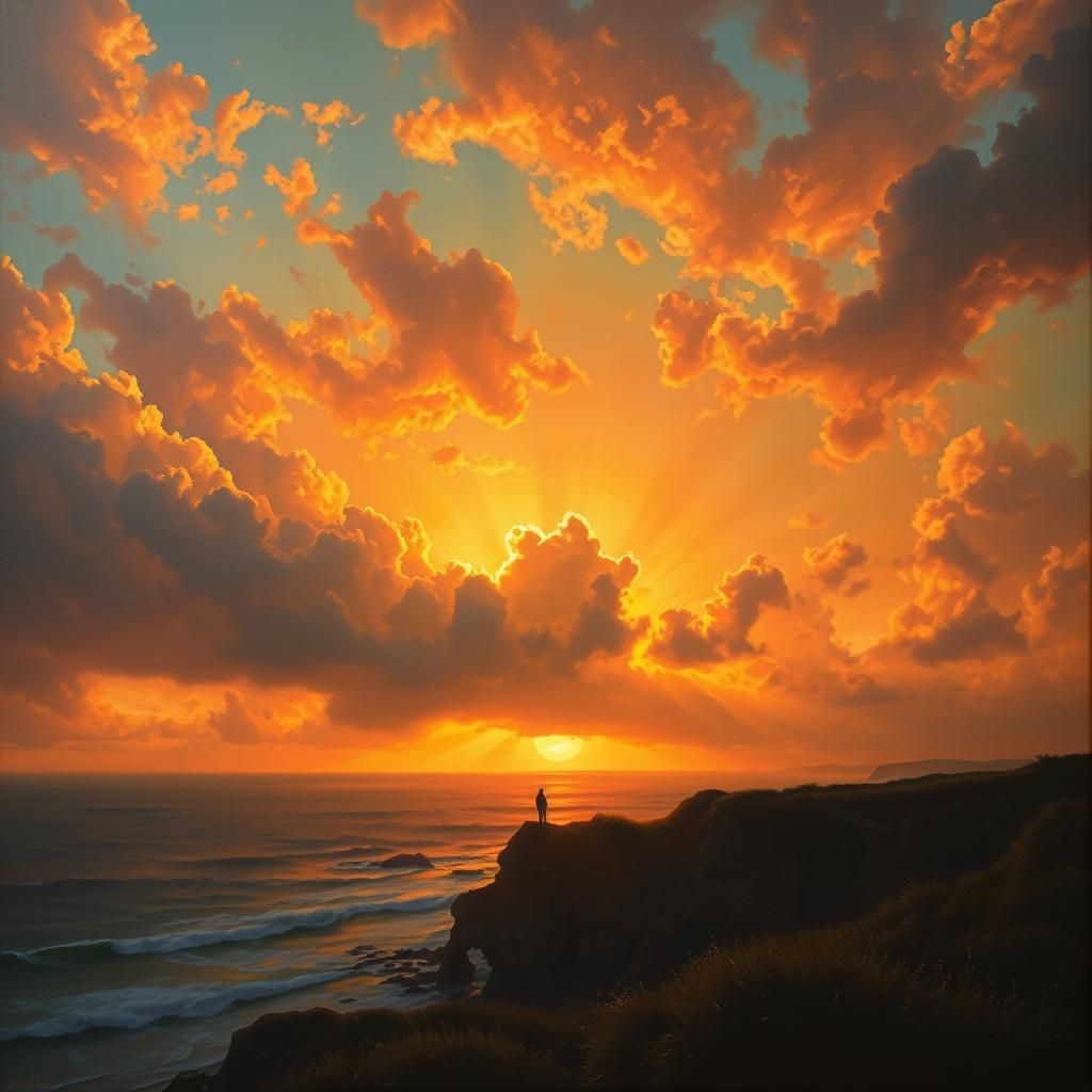 Golden Hour Seaside Sunset Oil Painting