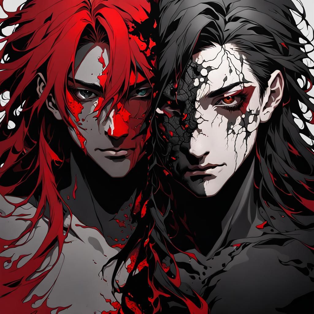 Pained Man's Dichotomous Portrait in Graphic Style