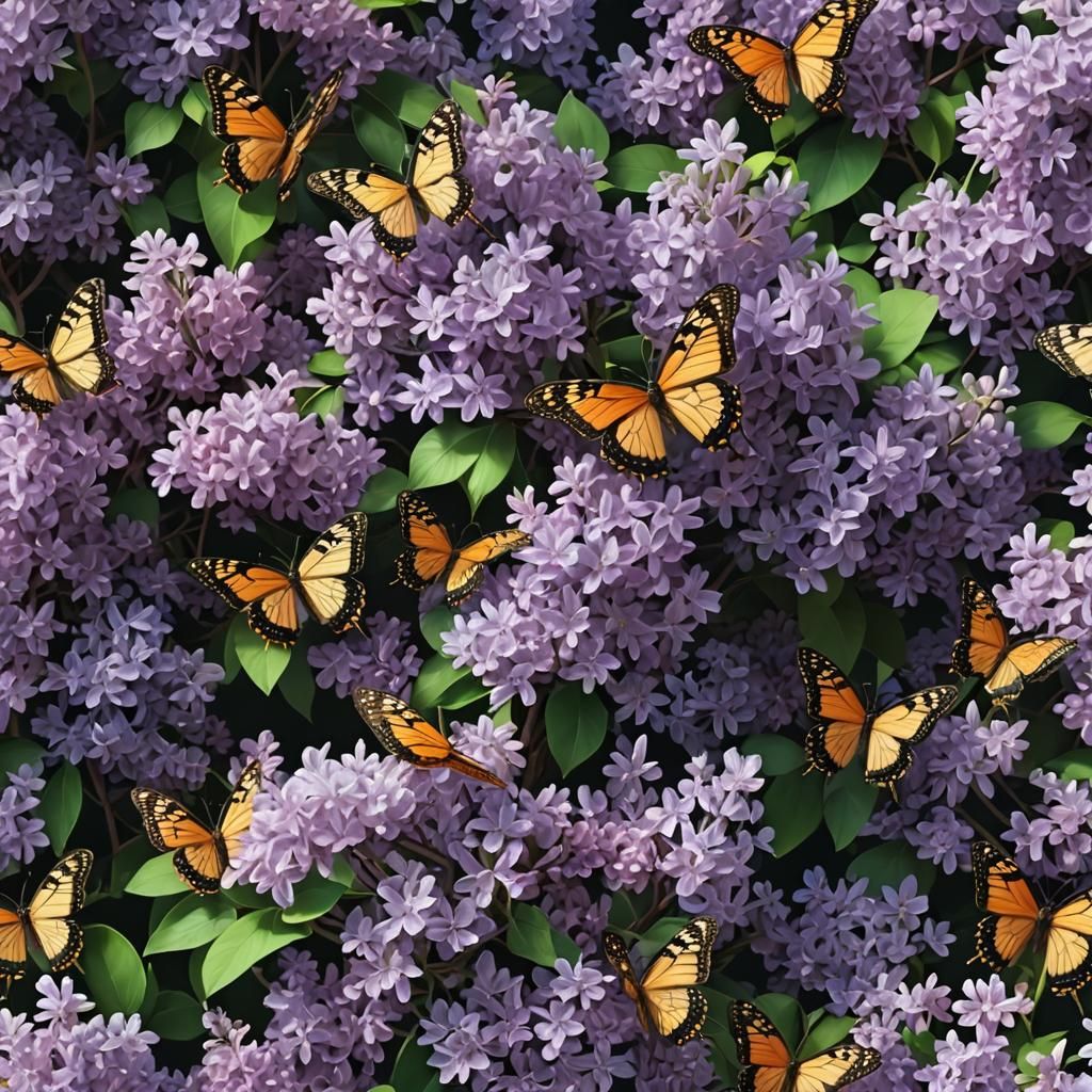 Anime Collage of Lilacs and Butterflies in 8K