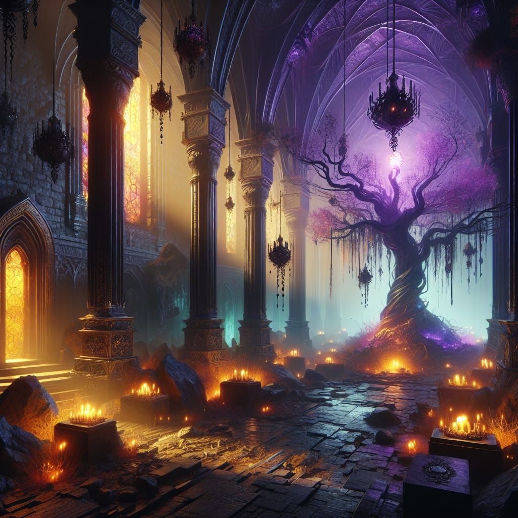 Dark Fantasy Tree with Fin-de-Siècle Lighting