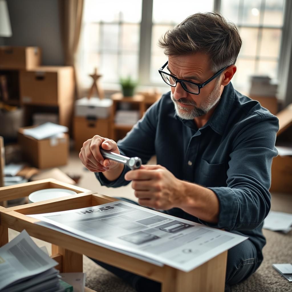 Man Assembling Ikea Furniture with Natural Lighting