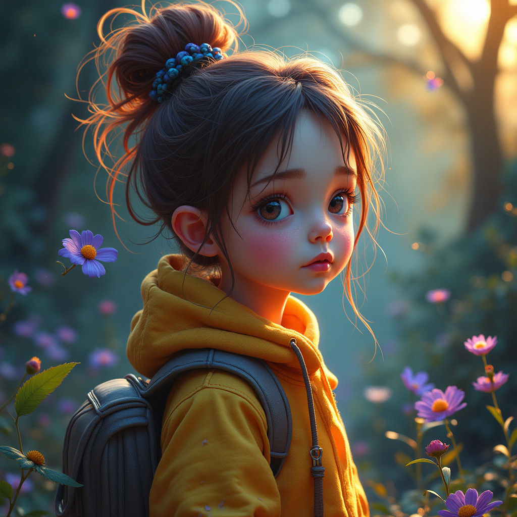 Enchanting Girl in Whimsical Fairytale Landscape