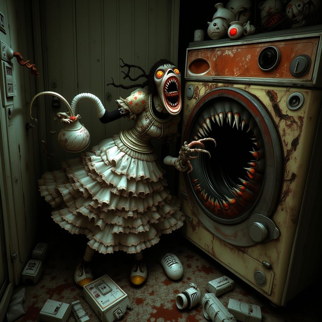 Terrified Teapot in Surreal, Ominous Setting