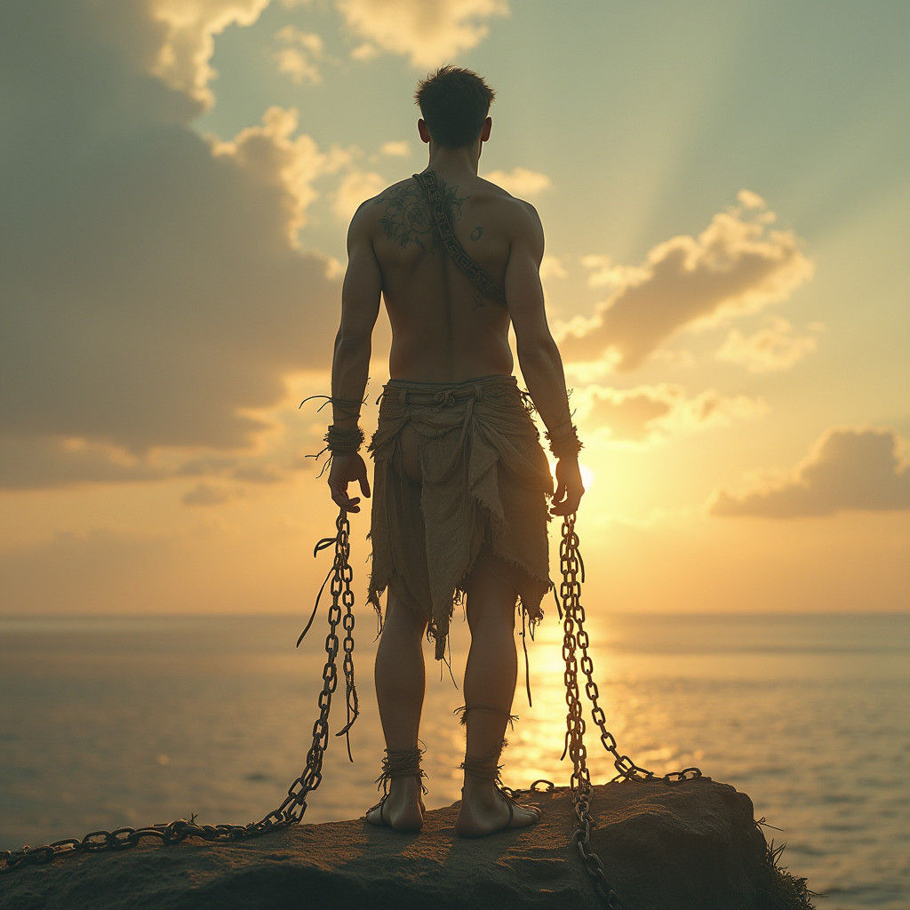 Proud Figure Breaking Chains: A Digital Art Piece