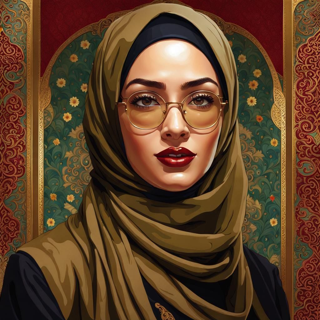 Beautiful Hijabi Secretary Portrait in Art Nouveau Style