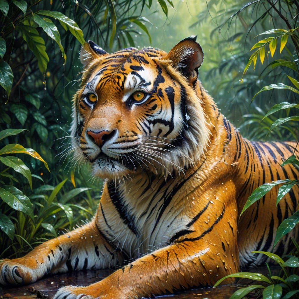 Tiger in Jungle, Expressive Oil Painting
