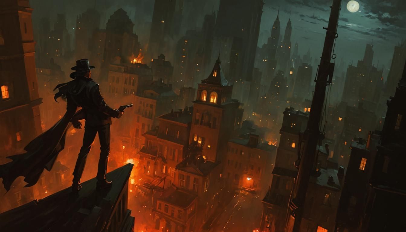 Noir Cityscape Painting of Secrets and Danger