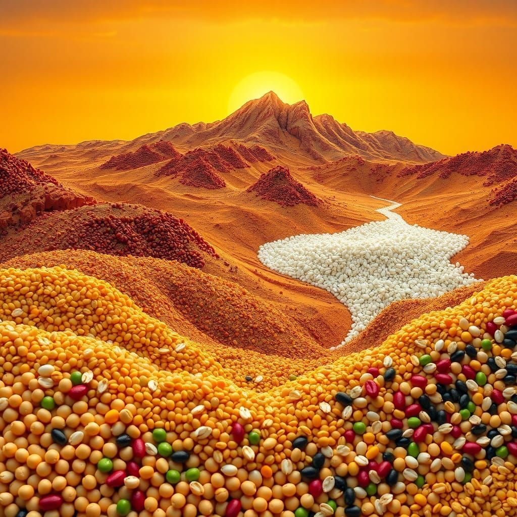 Desert Landscape Mosaic Art with Legumes and Nuts