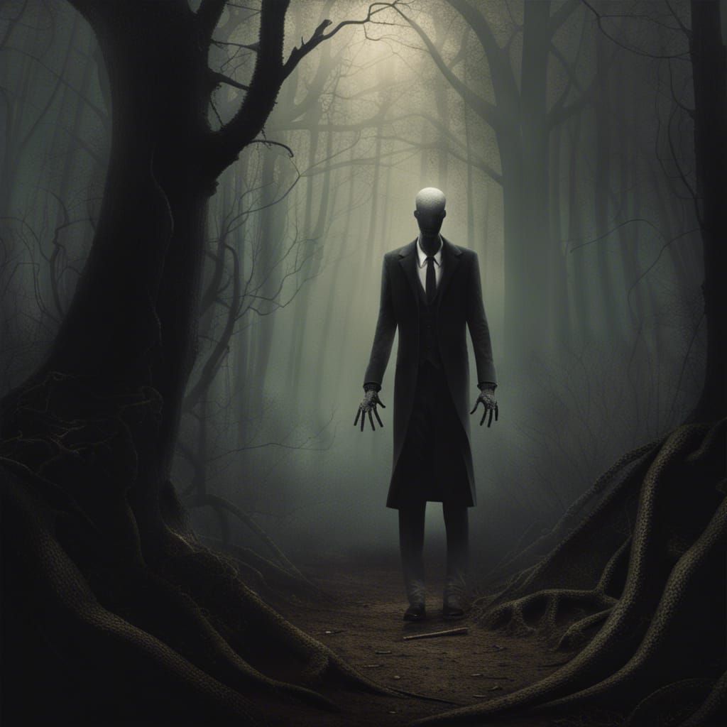 Slenderman in Misty Forest: A Chilling AI Image