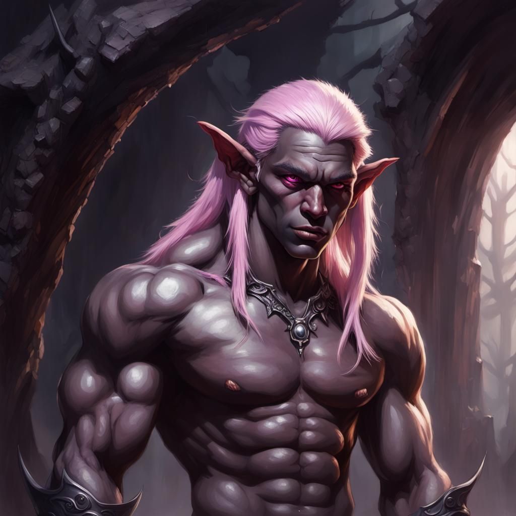 Giant Dark Elf with Purple Hair, Sinister Art