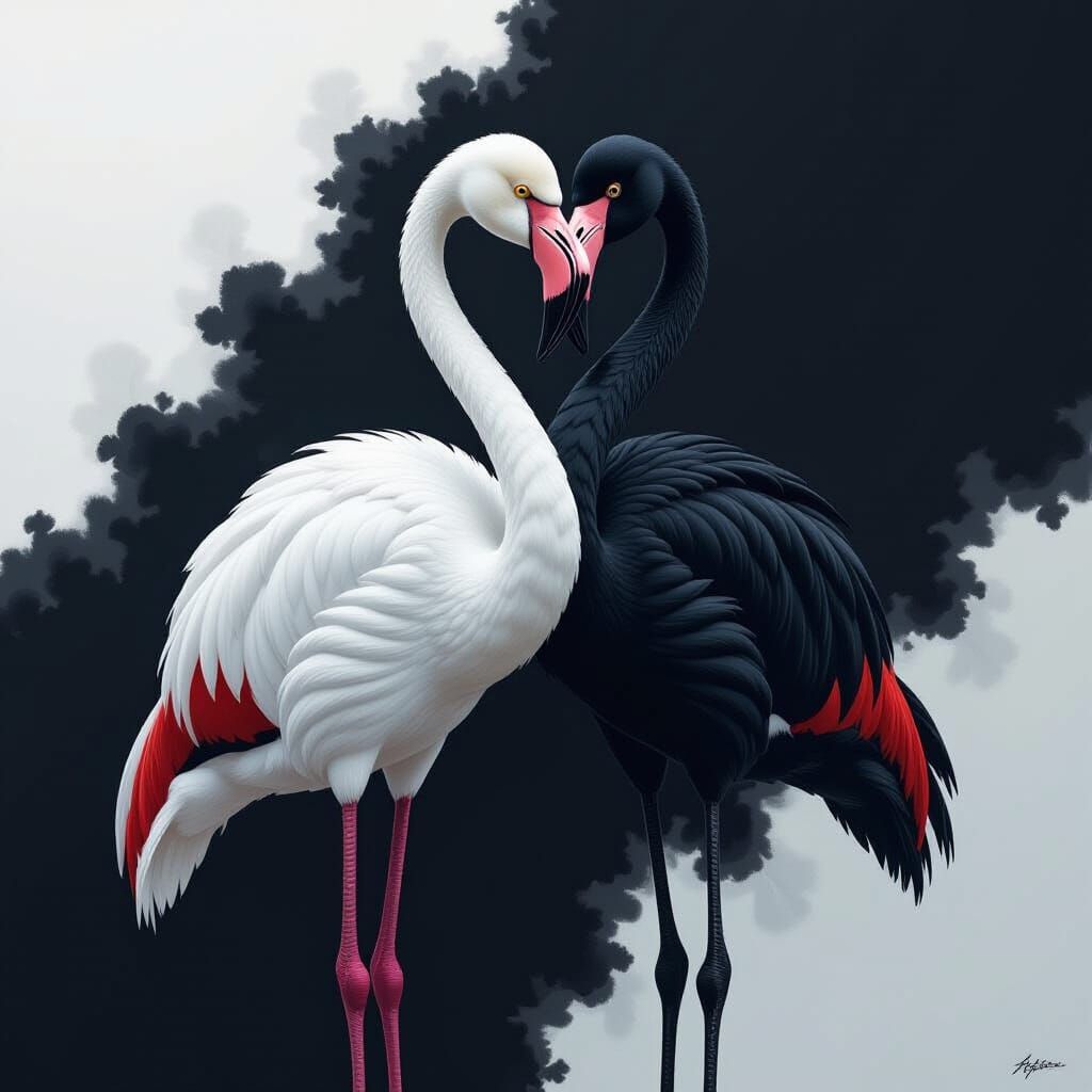 Flamingo: Good vs Evil in Photorealistic Style