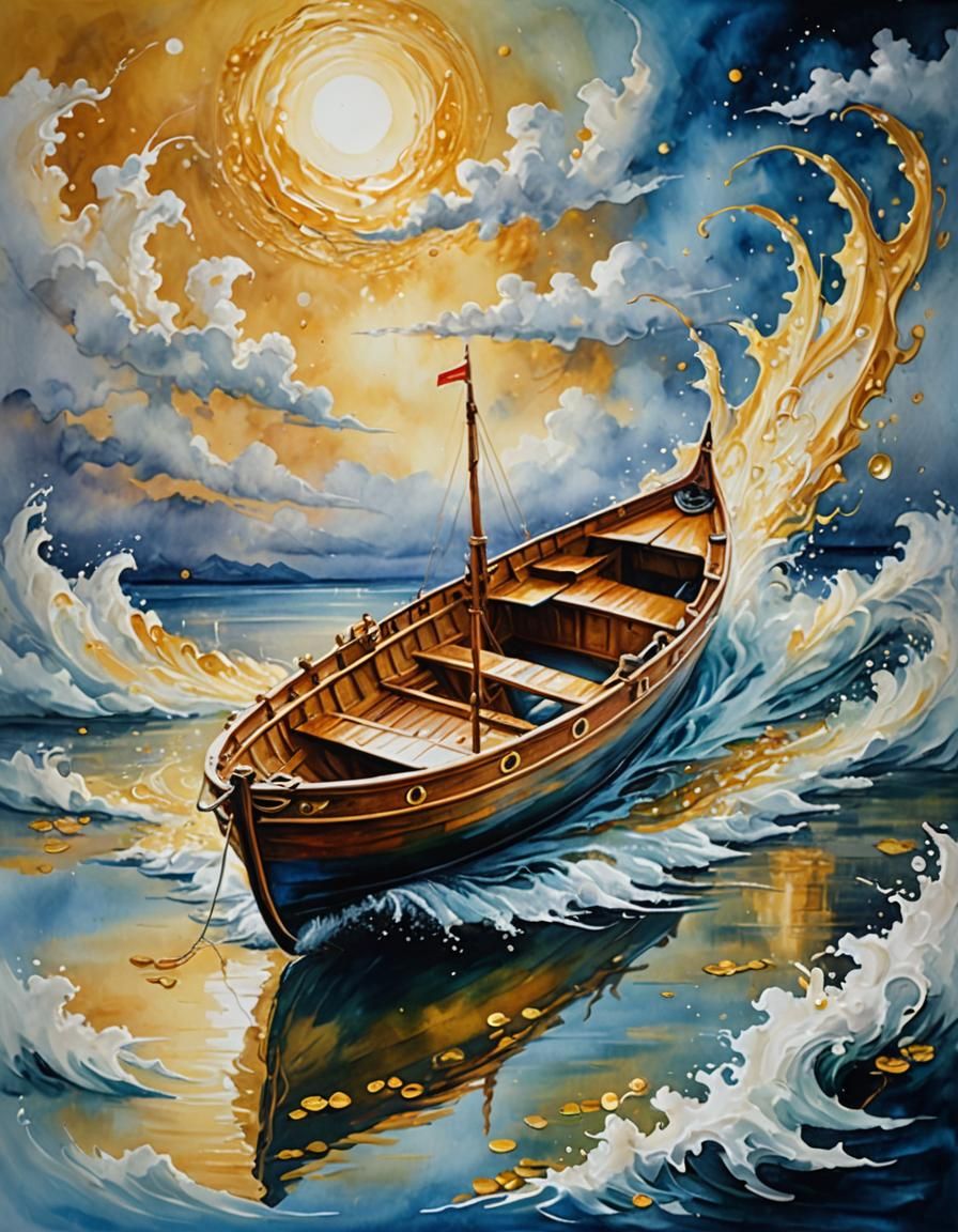 Ethereal Wonder-Boat in Acrylic Impasto Style