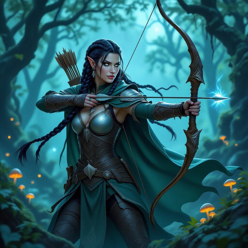 Half-Elven Ranger in Misty Forest: Dark Fantasy Art