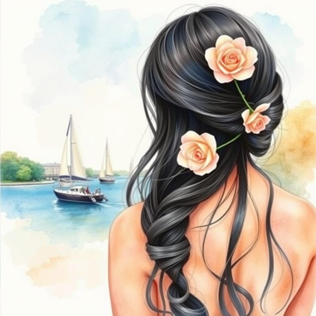 Watercolor Portrait of Woman by Serene River