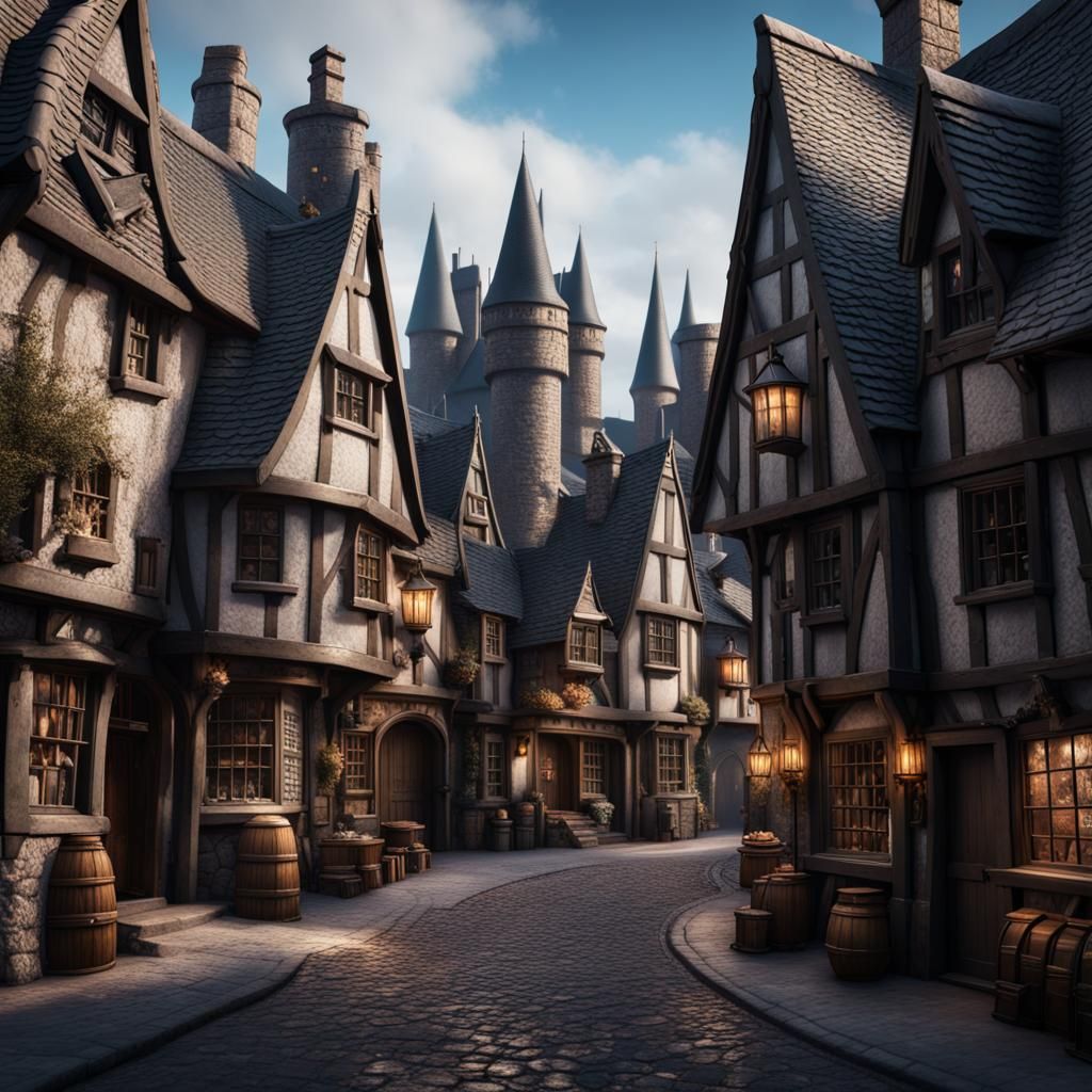 Fantastical Hogsmeade Matte Painting in Deep Color