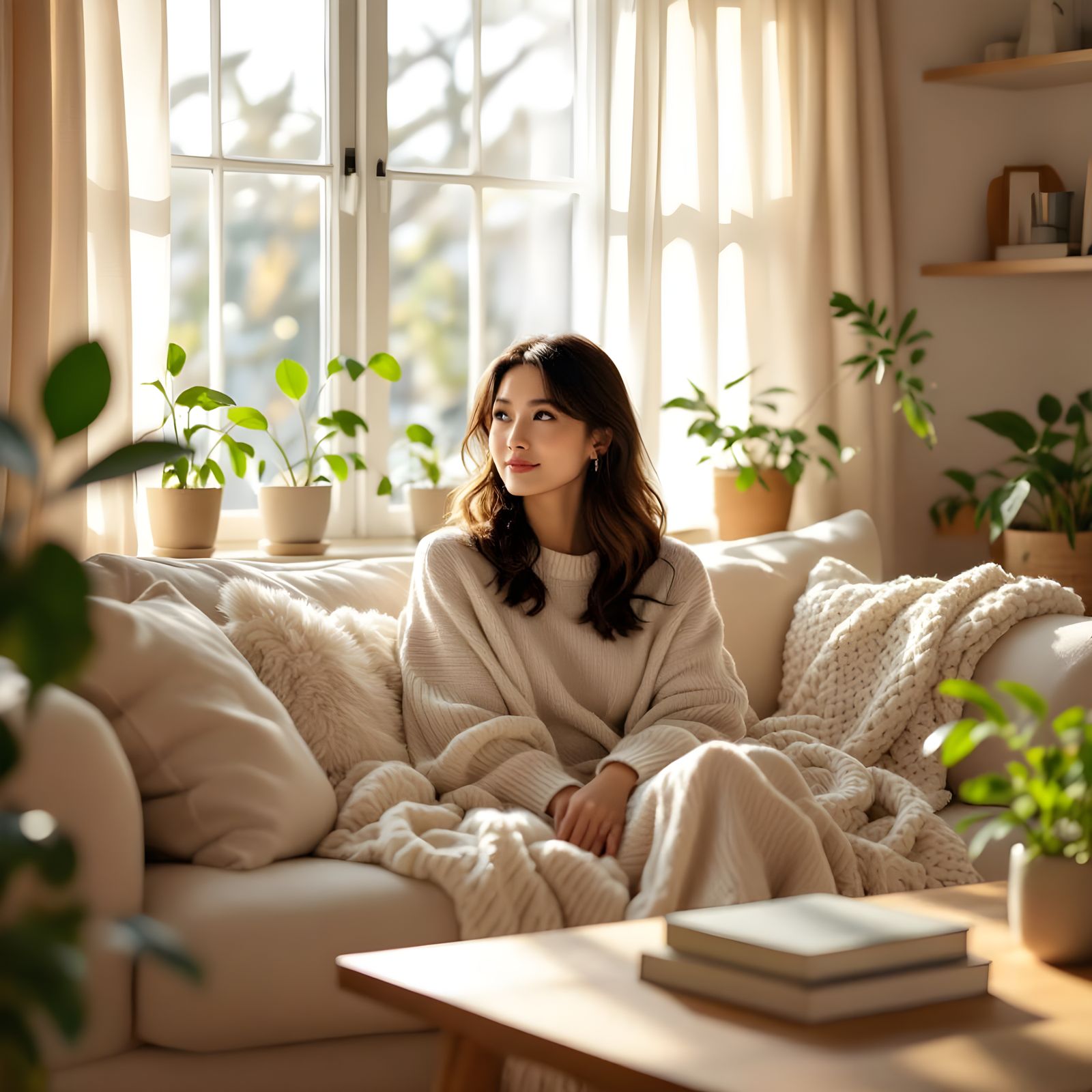 Cozy Scandinavian-Japanese Living Room with Natural Light