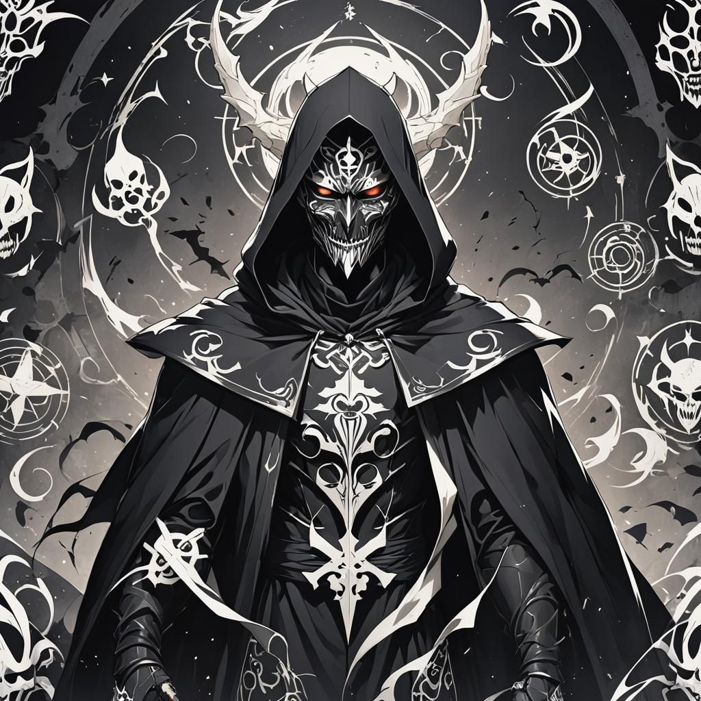 Anime Villain with Demonic Mask and Cape