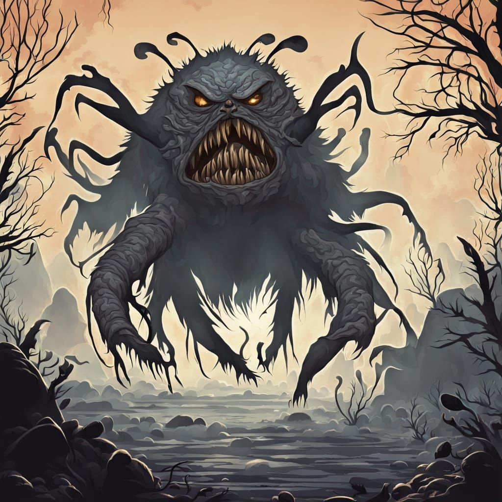 Nightmarish Macabre Creature in Eerie Background