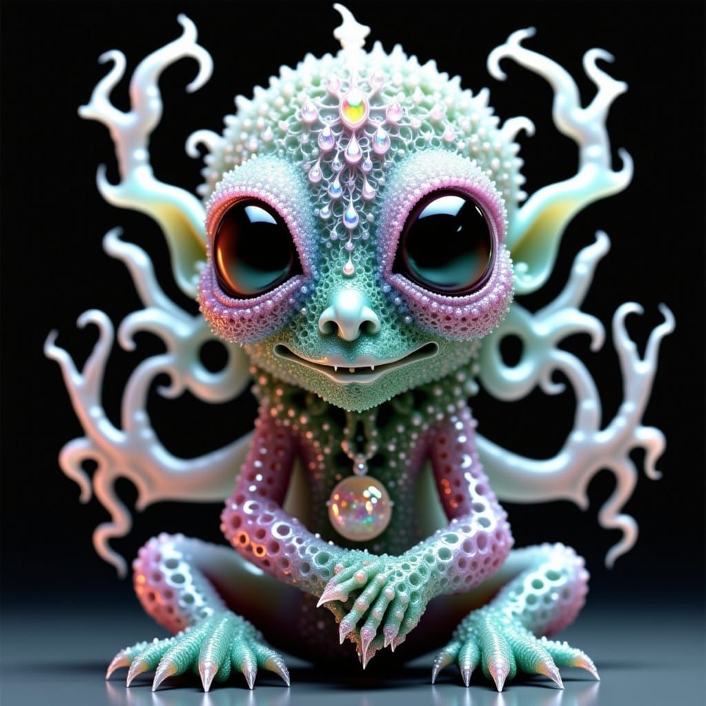 Surreal Glass Masterpiece of a Fantastical Gargoyle Baby