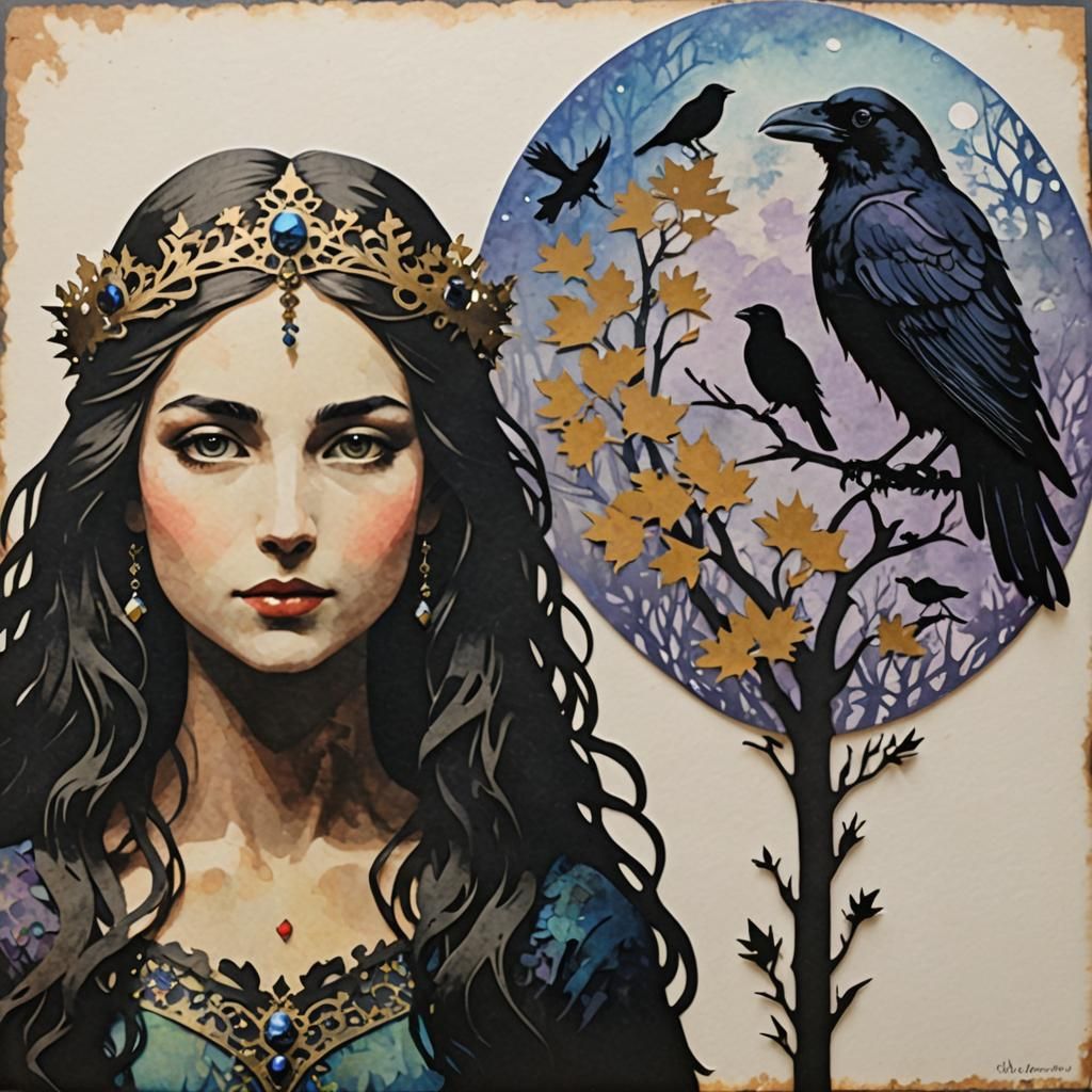 Fairy Tale Raven Princess in Silhouette Style