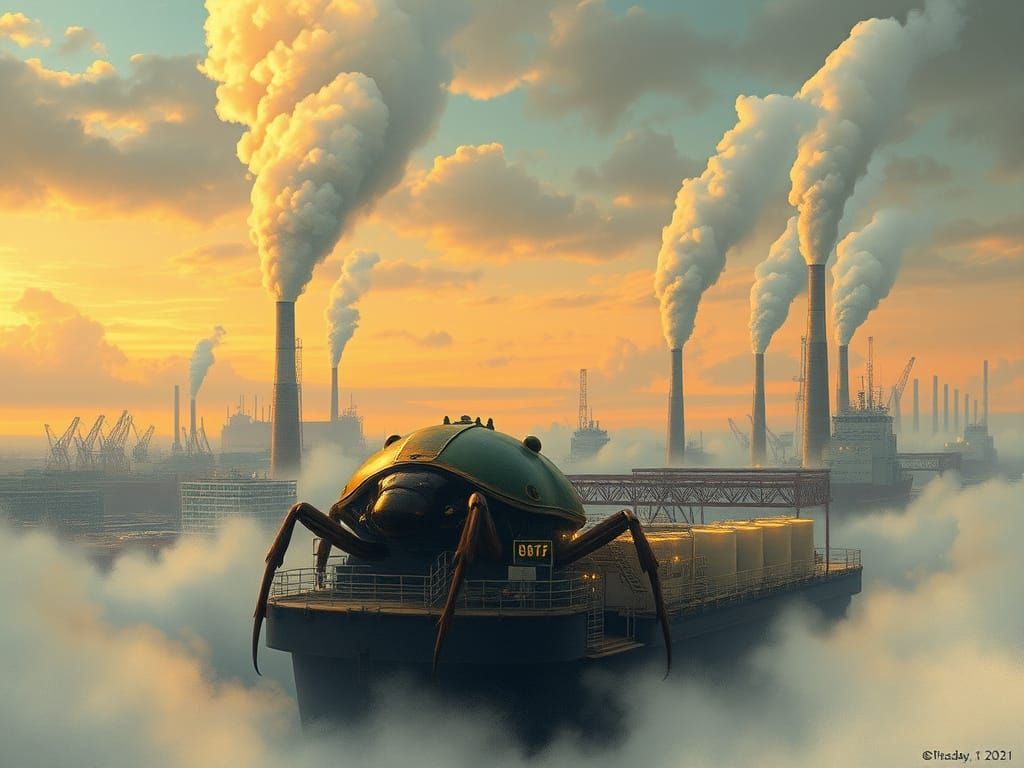 Giant Bug Threat in Moebius-Style Industrial City