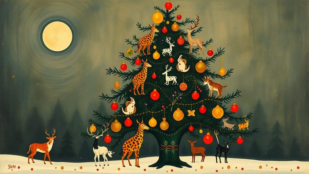 Ethereal Christmas Tree Scene in a Vibrant Expressionist Aes...