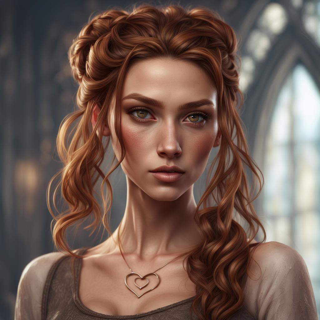 Fierce Chestnut-Haired Woman: Fantasy Concept Art