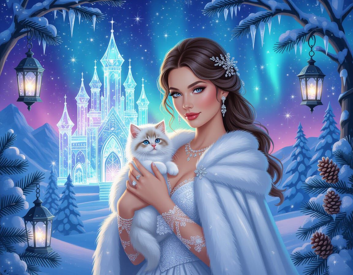 Charming Woman with Kitten Before Crystal Palace