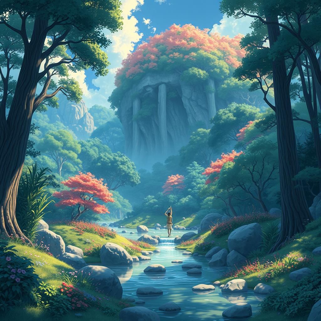 Lush Nature Scene in Anime Style