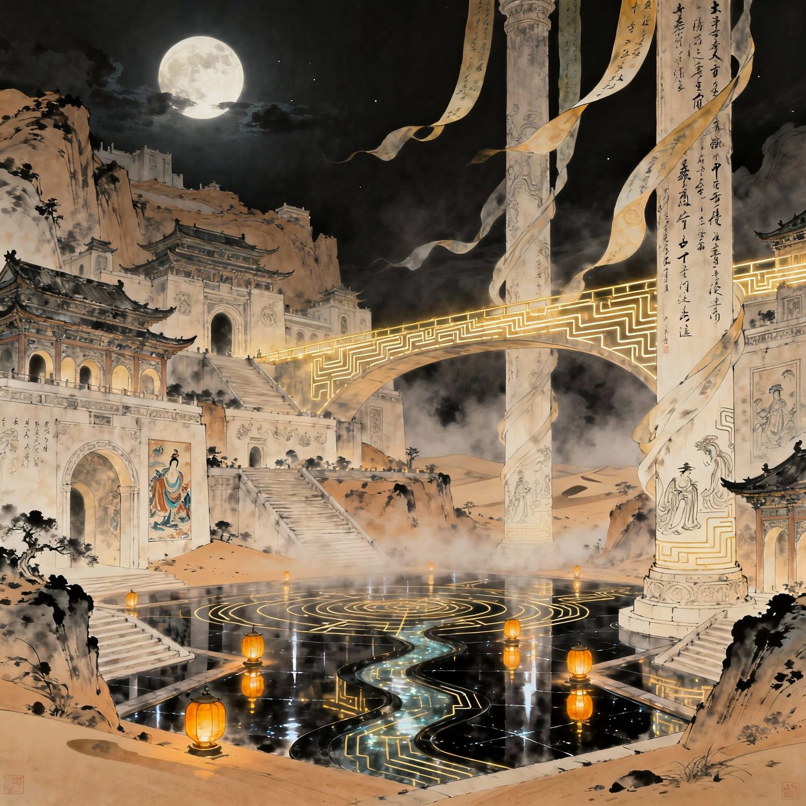 Reconstructed Desert Citadel in Lunar Light