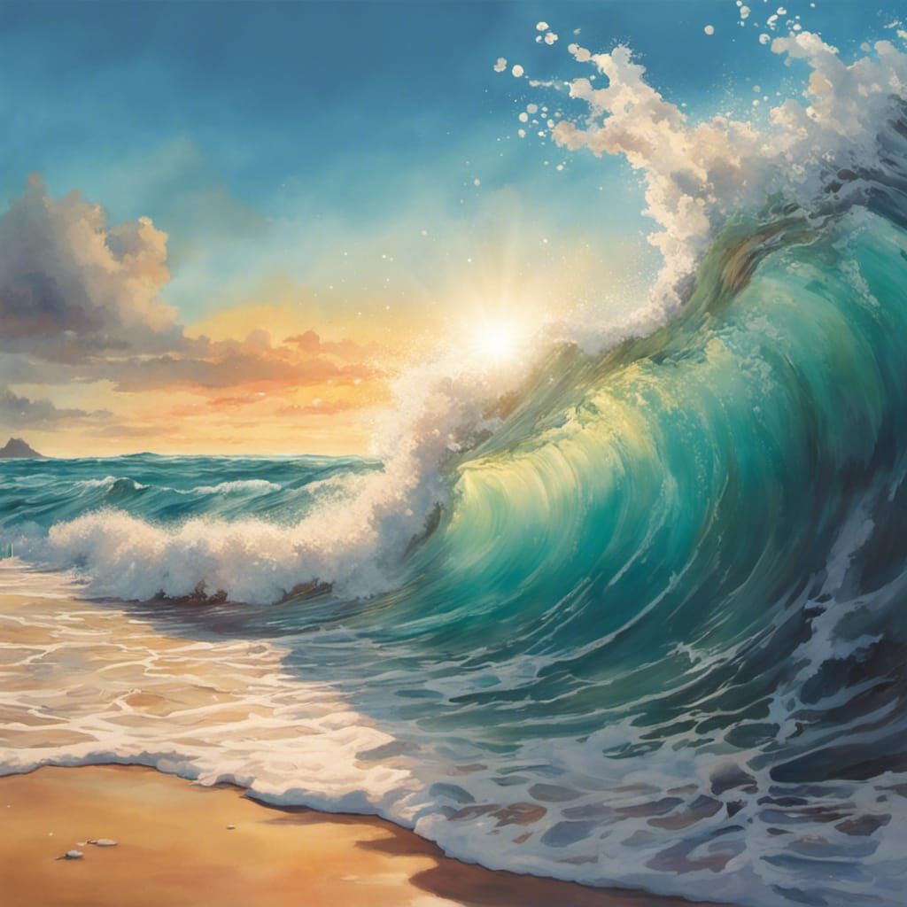 Golden Sunrise on Deserted Caribbean Beach in Watercolour