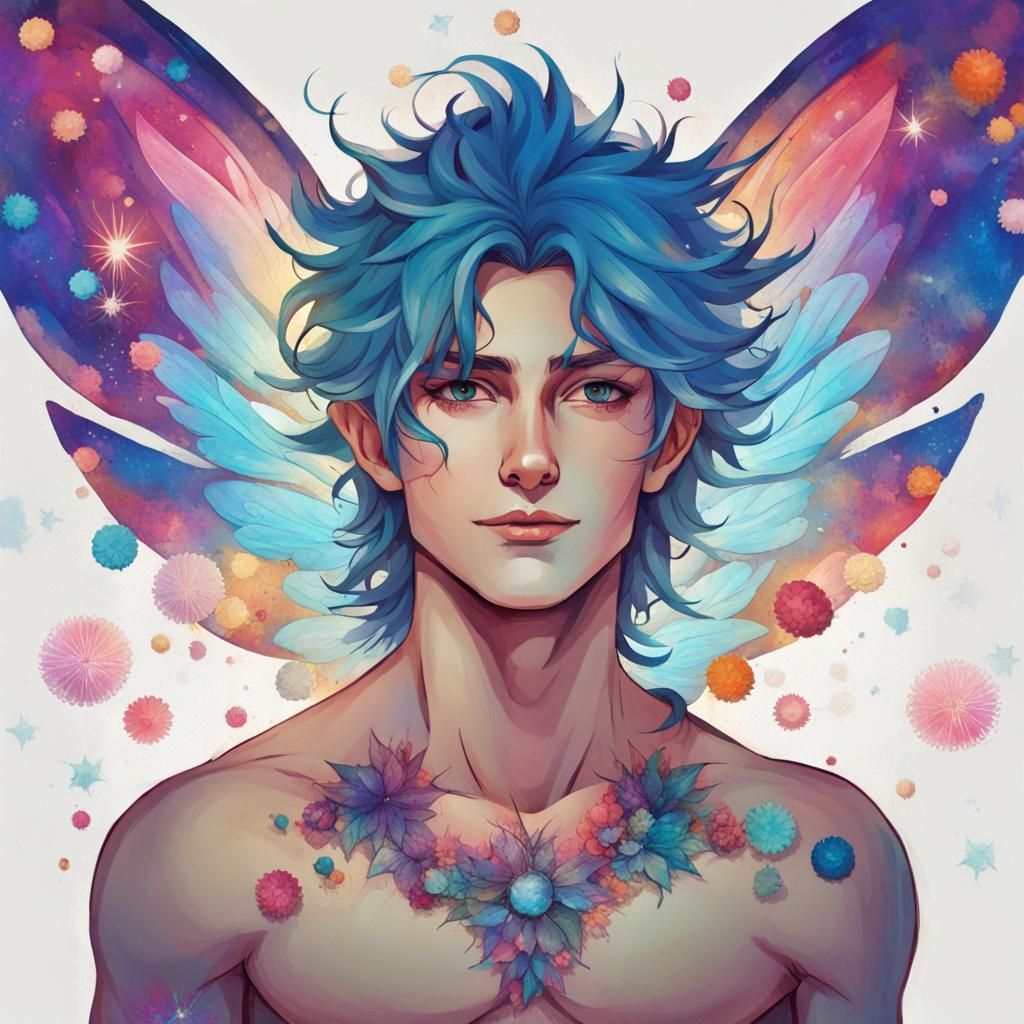 Vibrant Male Fairy with Iridescent Wings