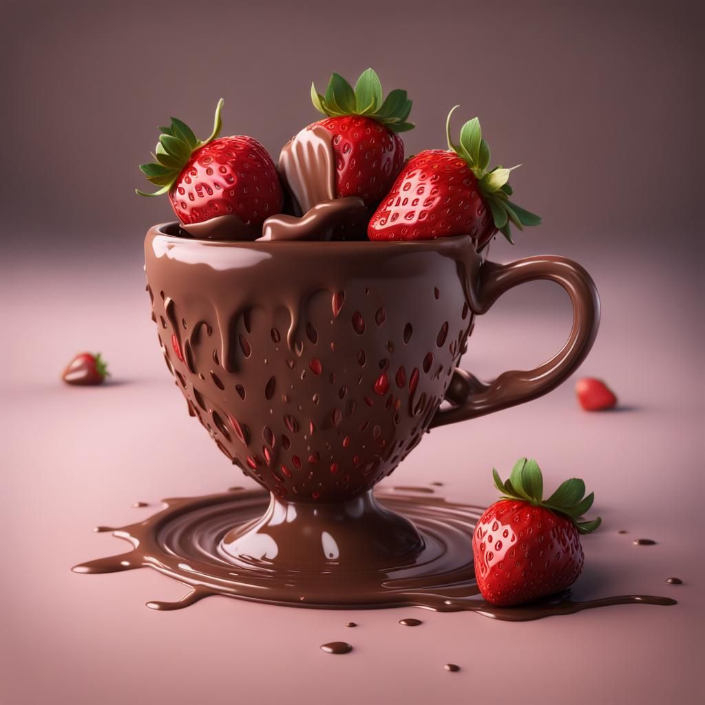 Strawberry Falls into Chocolate Cup: Fantasy Concept Art