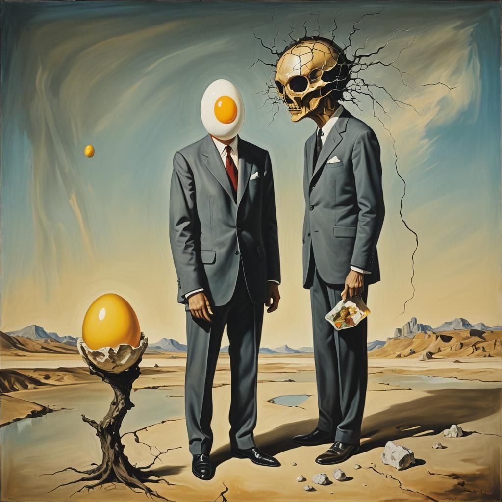 Surreal Egghead Men Converse: A Dali-esque Painting
