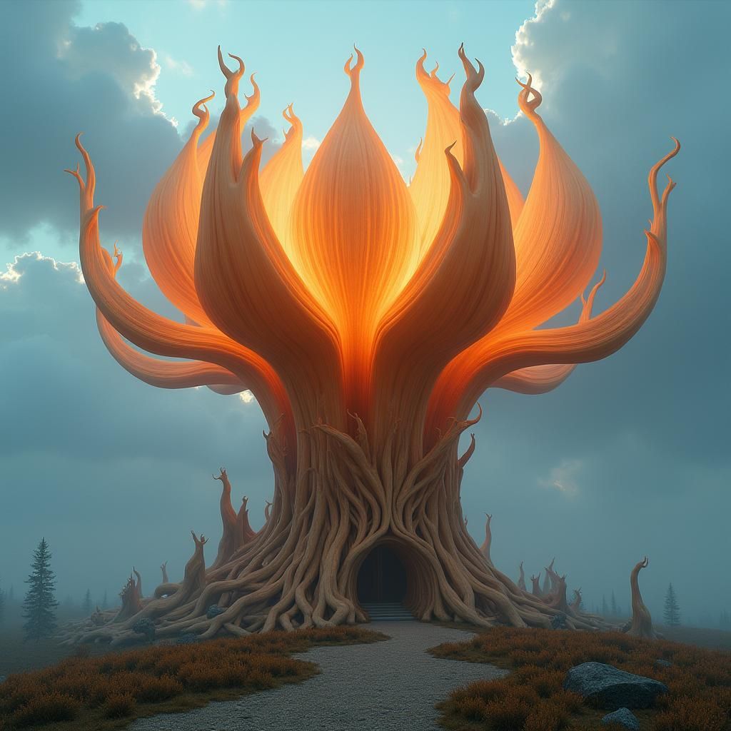 Mysterious Glowing Flower Structure in Fantasy Art Style